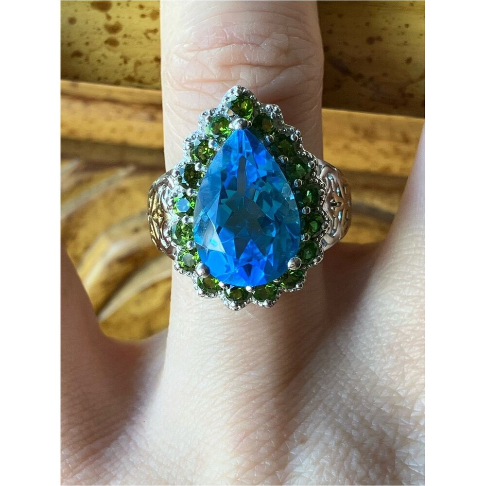 Natural Marambaia Topaz Chrome Diopside Cocktail Ring Size 6